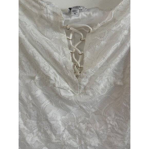 Guess Lace Long Sleeve Top Womens XS Nylon Spandex White Floral Lace-Up Boho - Picture 3 of 8